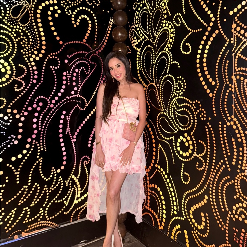 Pink and White Strapless Dress